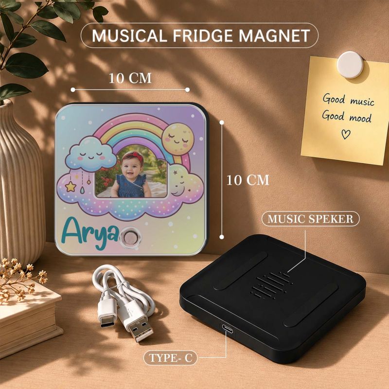 Personalized Baby Photo Musical Fridge Magnet with Favorite Song Baby Memory Gift for Newborn, Baby Shower, Naming Ceremony, First Birthday